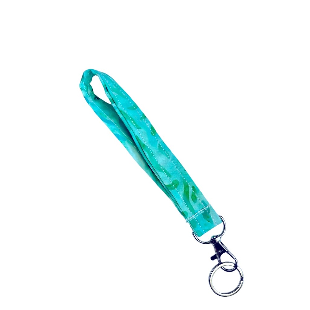 HAND CRAFTED Colorful Teal Fabric Wristlet Carrying Key Ring Accessory NWOT - Picture 3 of 10